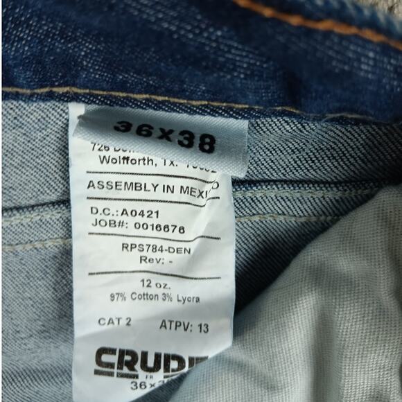 Crude FR Carpenter Jeans Mens 37X38 Blue Flame Resistant Welding Workwear - Picture 6 of 15